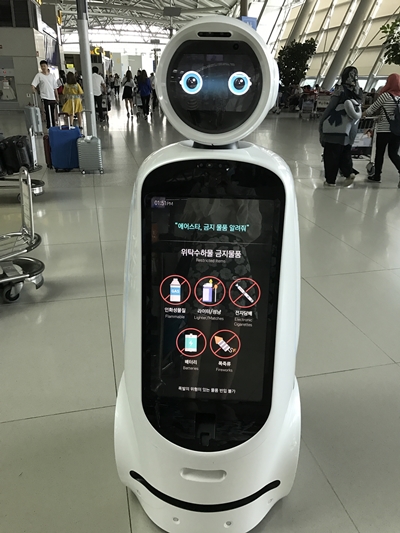 Vẻ ngoài thân thiện và thiết kế đẹp mắt của Robot AIRSTAR rất dễ gây ấn tượng với các du khách. (Ảnh: Cao Thị Hương)